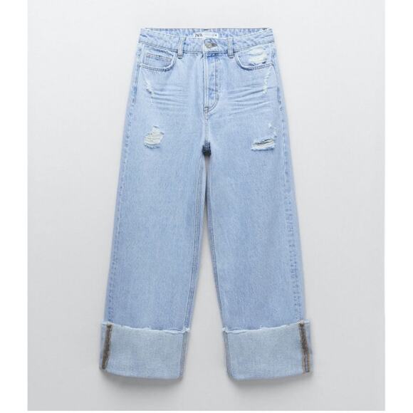Zara Denim - NEW ZARA Wide Leg Low Rise Jeans Size 6 Distressed